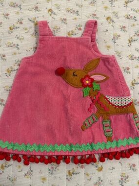 Mud Pie Girl's 24M/2T Pink Corduroy Christmas Reindeer Jumper Dress Holiday Baby